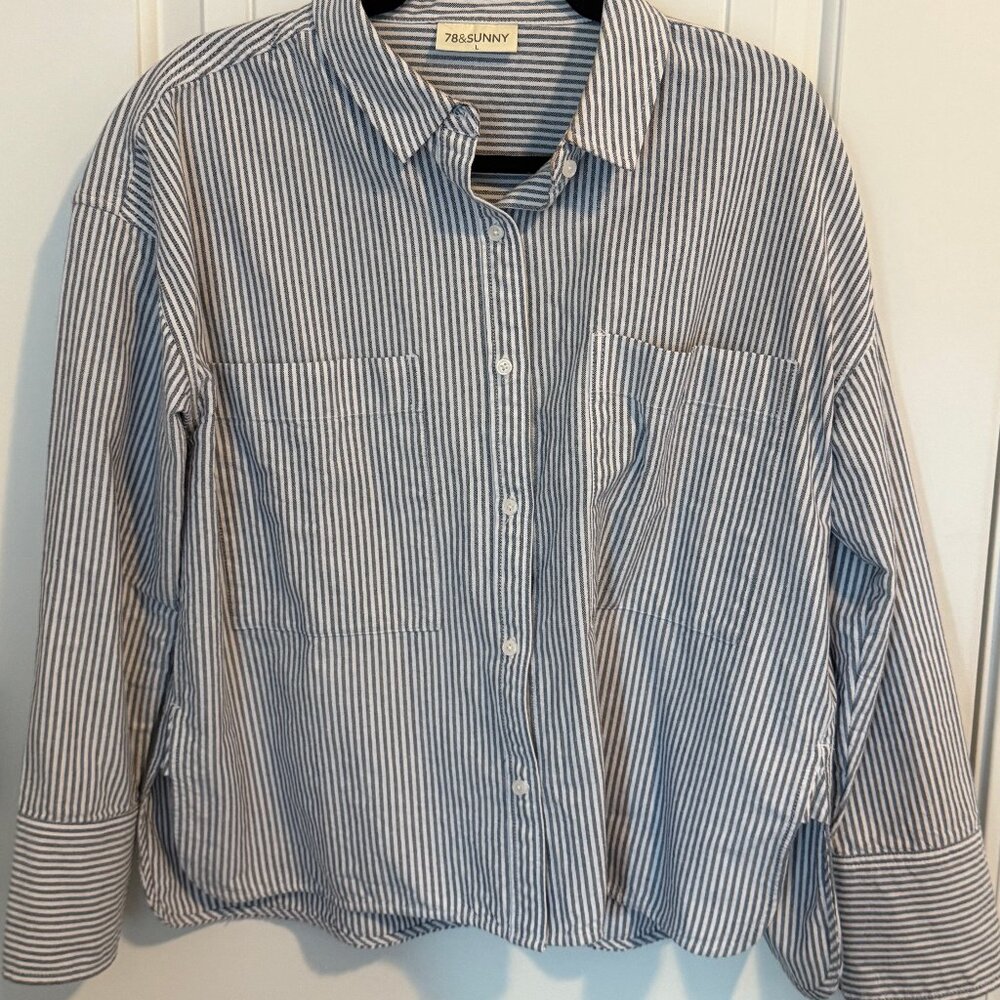 78 & Sunny Blue and White stripped shirt